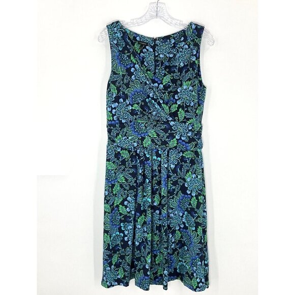 Talbots Dress Women 8 Dark Floral Sleeveless V-Neck Zip Pleated‎ Slimming - Picture 1 of 13